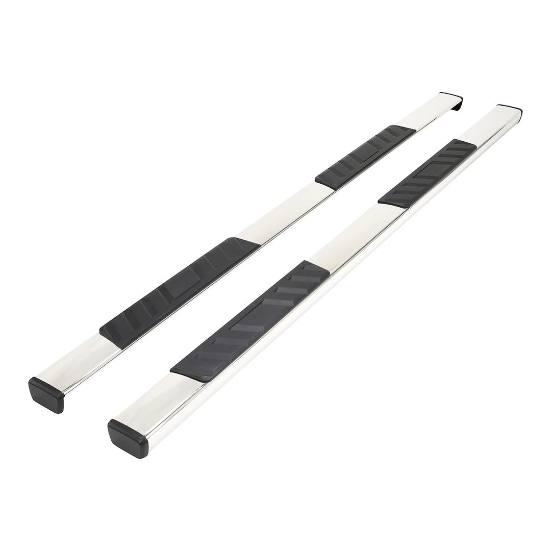 TRAILFX A4014S TrailFX Nerf Bars for Dodge Ram 1500 Quad Cab 2002-2008 Polished Stainless Steel 4 Inch Trapezoid Straight Side Steps with Step Pads Plastic End Caps Frame and Rocker Mount Running Board Pair