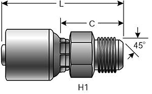 Gates G25195-0404 MegaCrimp Couplings, Male SAE 45 Flare, Zinc