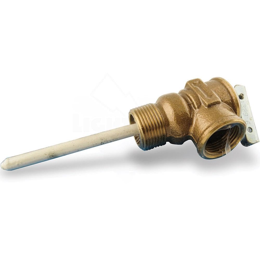 CAMCO 10473 Camco Automatic Temperature and Pressure Relief Valve with Extension Probe and Lever | Features an All Brass Body with a Stainless Steel Pressure Spring | (10473)