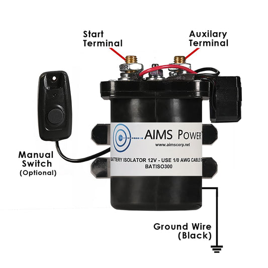 AIMS POWER BATISO300 Dual Sensing Battery Isolator Use External Charging Source to Charge Main & Aux Battery BATISO300