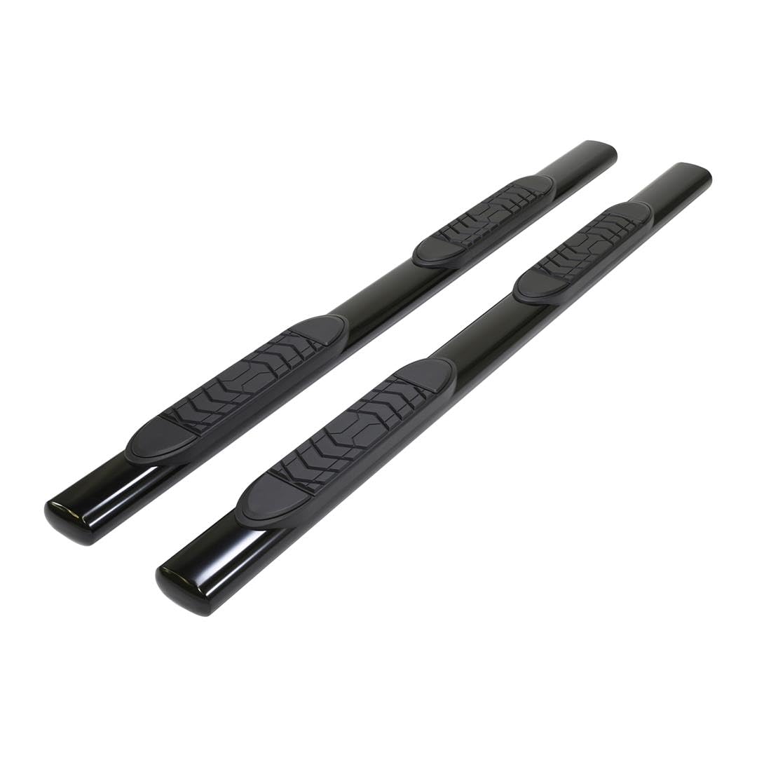 TRAILFX A7101T TrailFX A7101T Nerf Bars for Toyota Tundra Crew Max 2022-2025 Black Powder Coated Steel 5 Inch Oval Straight Side Steps with Step Pads and Bed Step Without End Caps Rocker Panel Mount