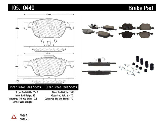 CENTRIC PARTS 105.10440 Centric 105.10440 Posi Quiet Premium Ceramic Disc Brake Pad Set with Shims For Ford, Mazda and Volvo Select Model Years