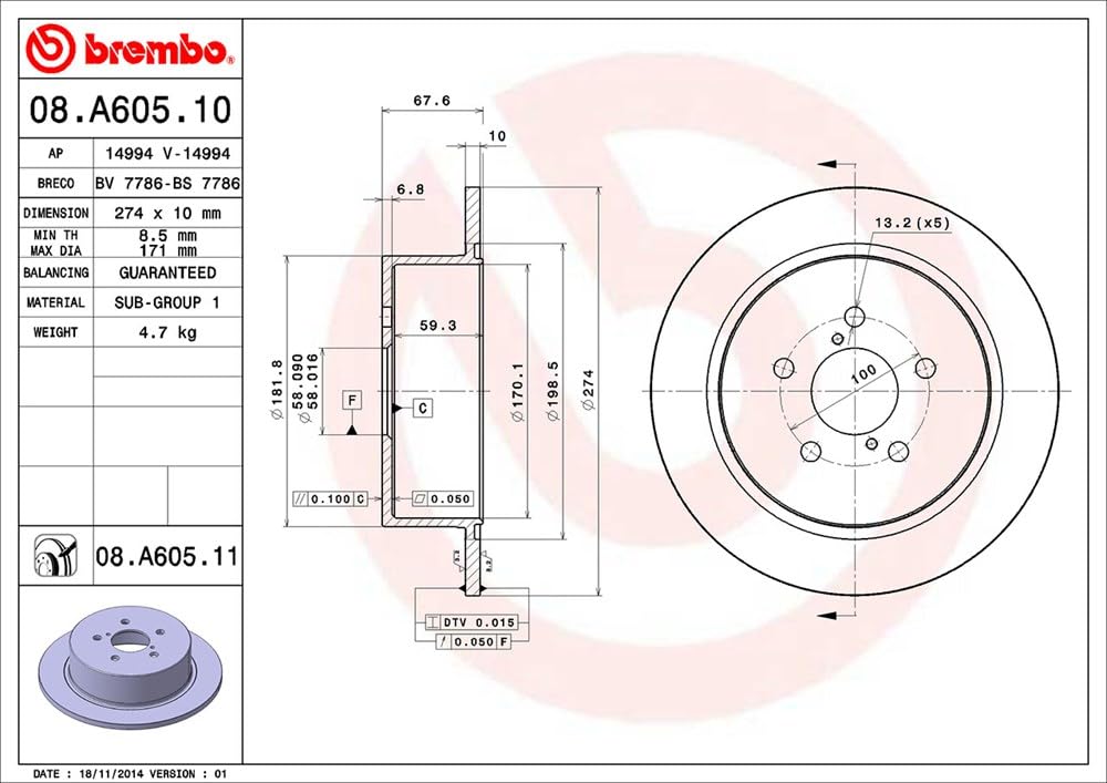 BREMBO 08A60511C02 Brembo Disc Brake Rotor 08.A605.11