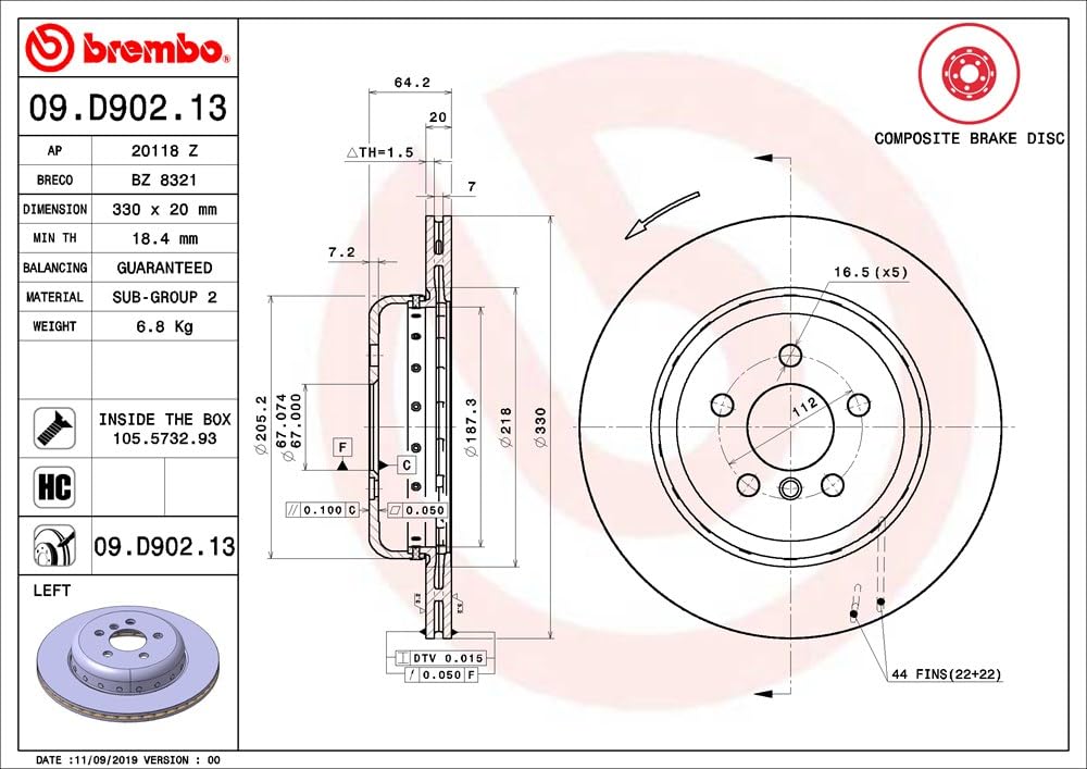 Brembo 09.D902.13 Composite two piece UV Coated vented Brake