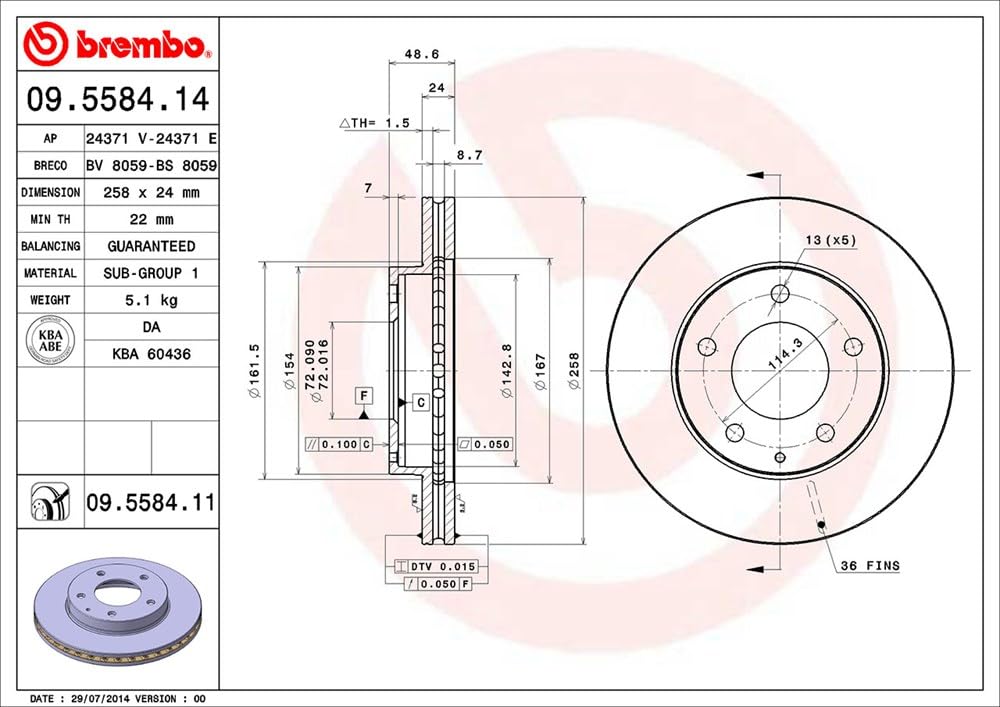 BREMBO 09558411C02 Brembo 09.5584.11 UV Coated vented Front Brake Rotor FORD USA/HAIMA (FAW)/MAZDA OE# GA4Y3325XJ