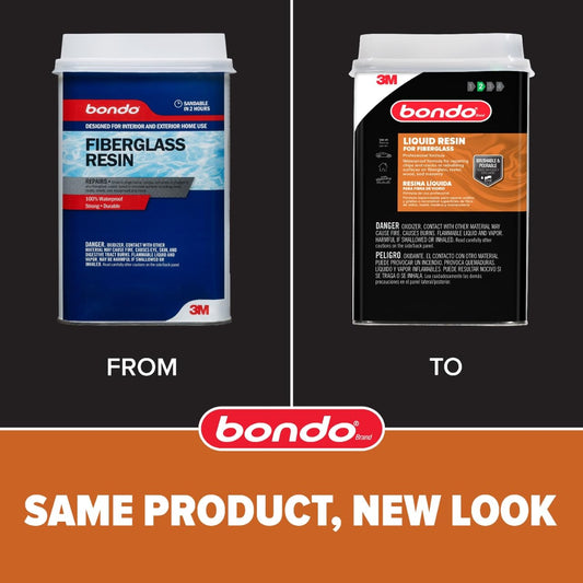 3M 402 3M Bondo Fiberglass Resin 28.7 US Fl oz Filler with 0.37 Fl oz Hardener, Stage 2, Waterproof Formula for Repairing, Resurfacing, or Rebuilding Metal, Wood, Fiberglass or Masonry Surfaces (00402)