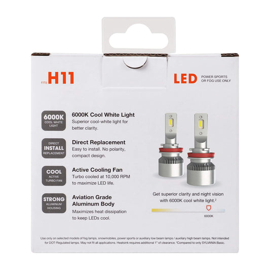 SYLVANIA H11SL.BX2 Sylvania H11 LED Powersport Headlight Bulbs for Off-Road Use or Fog Lights - 2 Pack