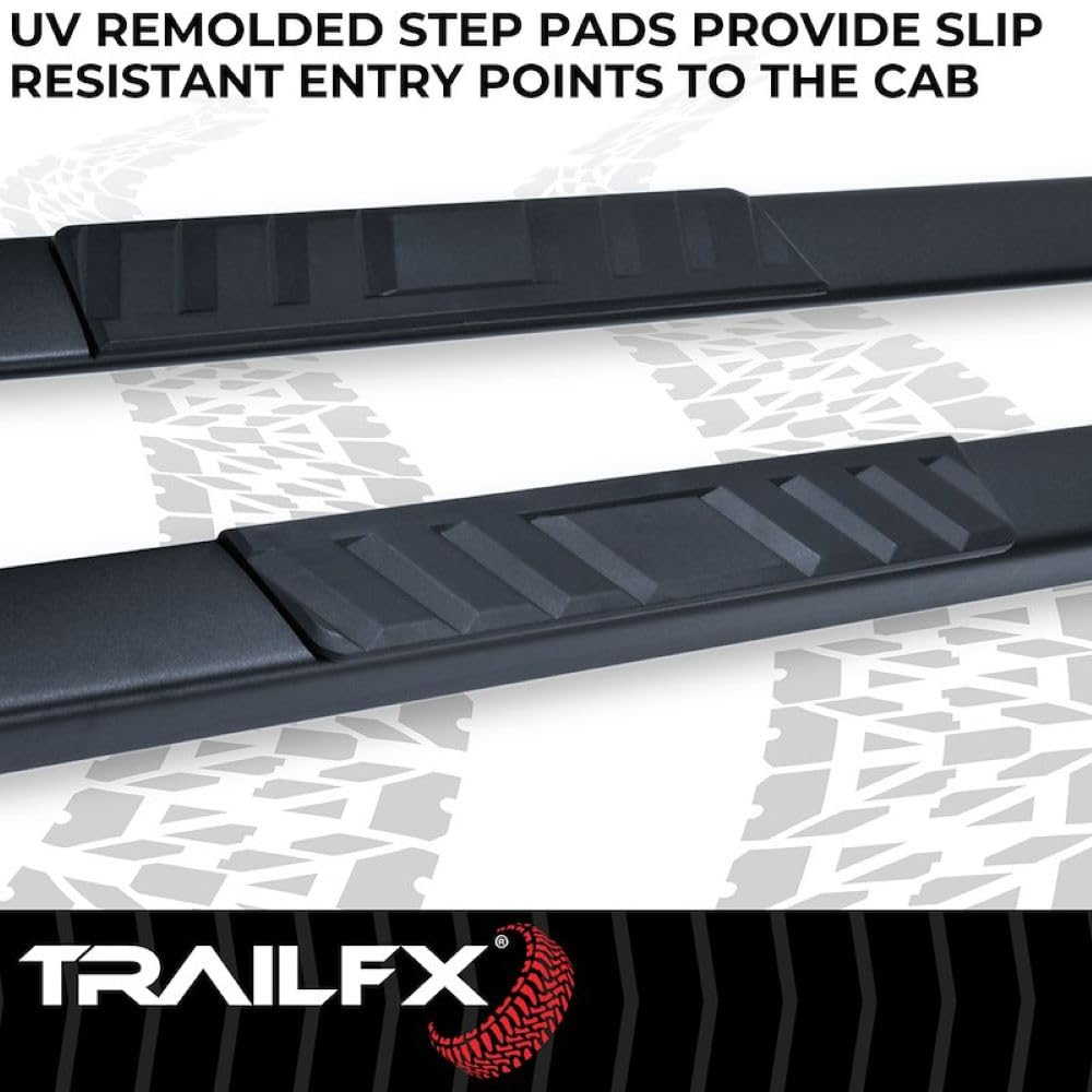 TRAILFX A4017B Trailfx A4017B Truck Side Step Bars Fits 2020-2021 Chevy Silverado 1500 4 Inch Straight Side Nerf Bars with Step Pads Black Matte Powder-Coated Steel Rocker Panel Mount Set of 2 A4017B