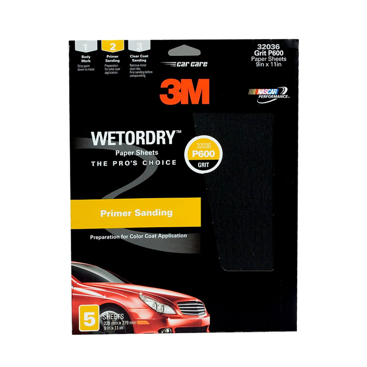 3M 32036 3M Wetordry Sandpaper, 32036, 600 Grit, 9 in x 11 in, 5 Sheets Per Pack