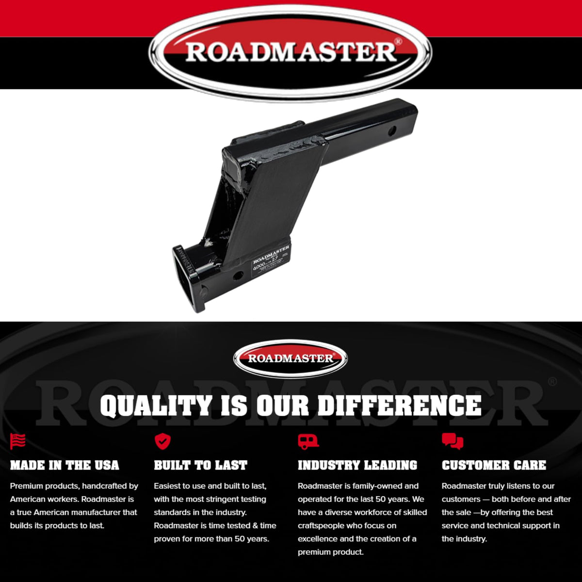 ROADMASTER 076 Roadmaster 076 Hi-Low Receiver Hitch with 6" Offset fits 2" Receiver Hitch | 6000 lbs Towing Capacity | 200 lbs Max Tongue Weight | Durable Powder Coat Finish | Made in the USA