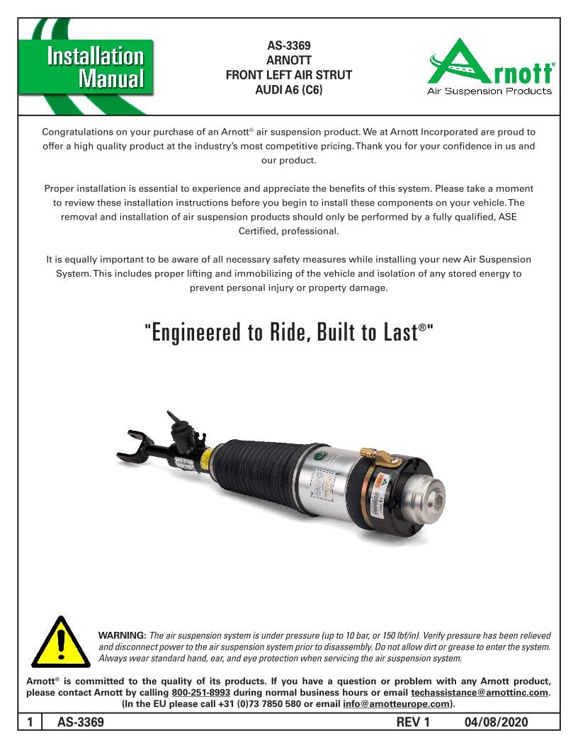 ARNOTT AS-3369 Arnott - Front LT Air Strut -05-11 Audi A6 (C6)/07-11 S6 (C6) (AS-3369)