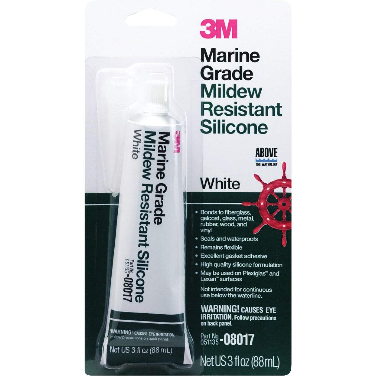 3M 08017 3M Marine Grade Silicone Sealant, PN08017, White, 3 oz Tube