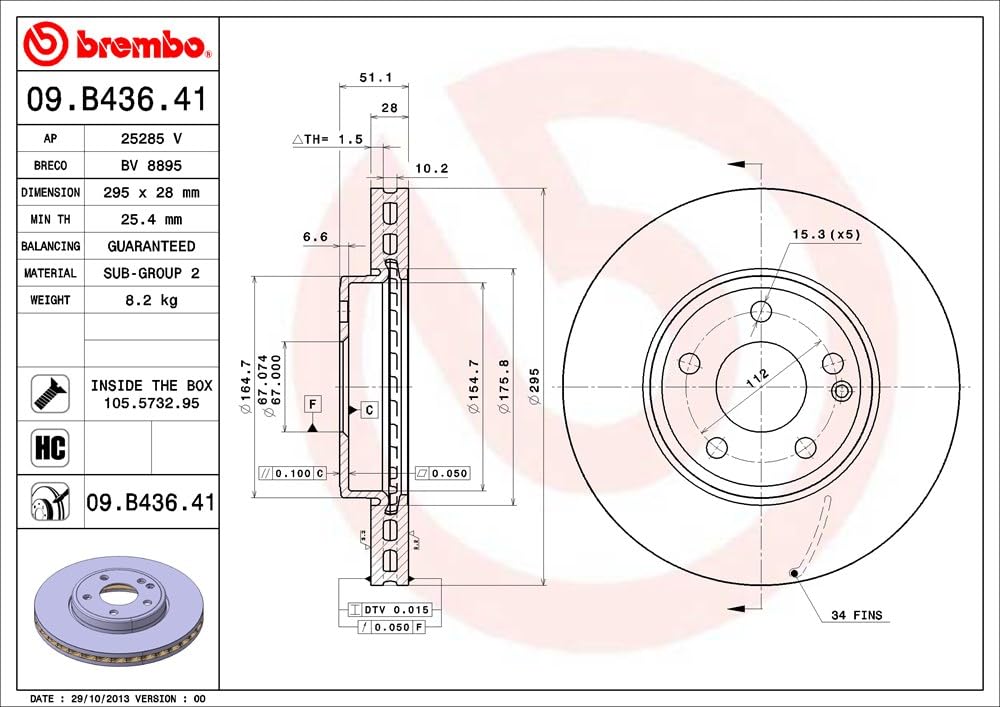 BREMBO 09.B436.41 Brembo 09.B436.41 UV Coated vented Front Brake Rotor MERCEDES-BENZ/MERCEDES-BENZ (BBDC) OE# A2464212412