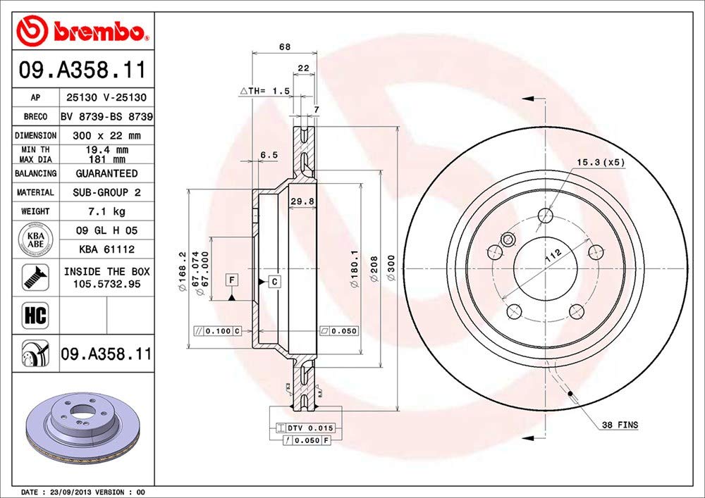 BREMBO 09A35811C02 Brembo Disc Brake Rotor - 09.A358.11
