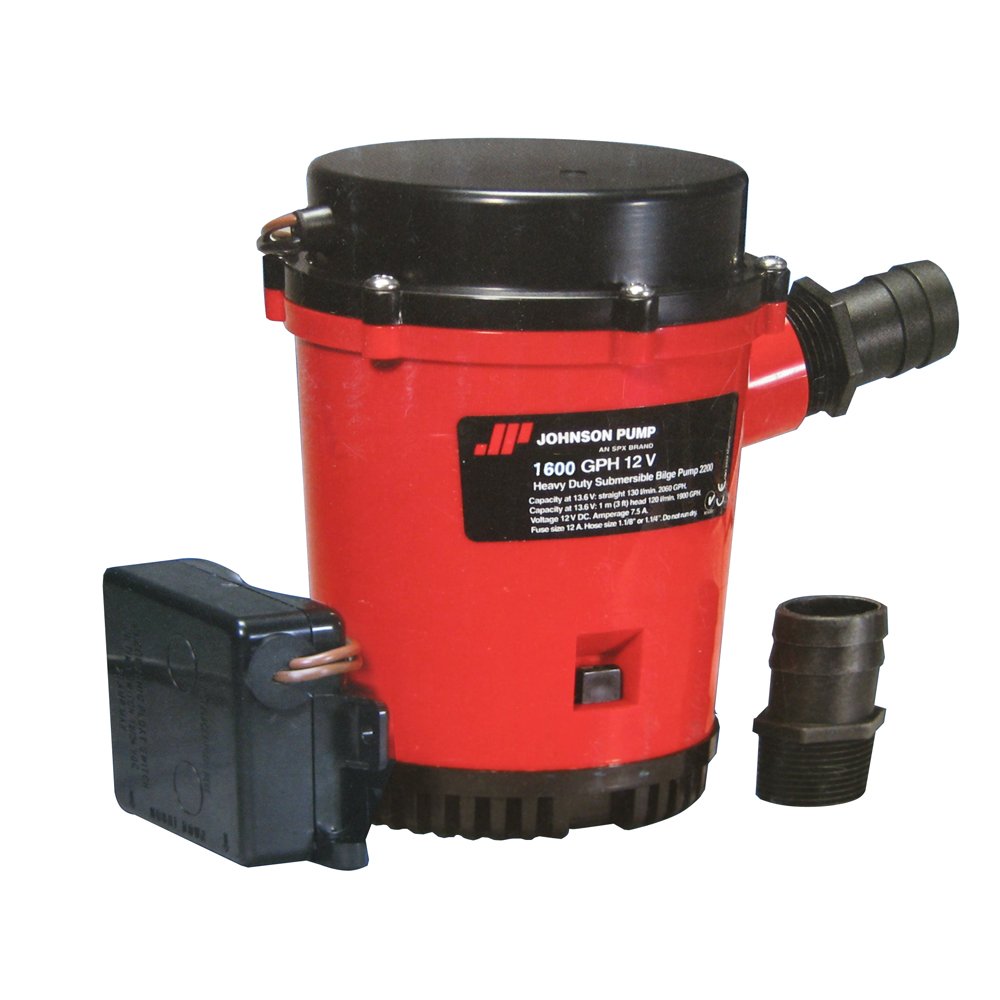JOHNSON PUMP 01674-001 Johnson Pumps 01674-001 1600 GPH Heavy Duty Automatic Bilge Pump with Ultima Switch, 12V,Red