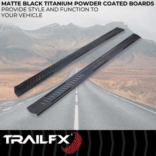 TRAILFX AL6017B TrailFX Running Boards Fits 2022-2025 Toyota Tundra Double Cab Powder Coated Titanium Black Aluminum 6.5 Inch Wide Step Area Rocker Panel Mount 300 lb Capacity Set of 2 TrailFX AL6017B A6 Series