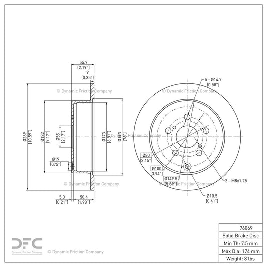 Dynamic Friction 604-76069 Rear Brake Rotor