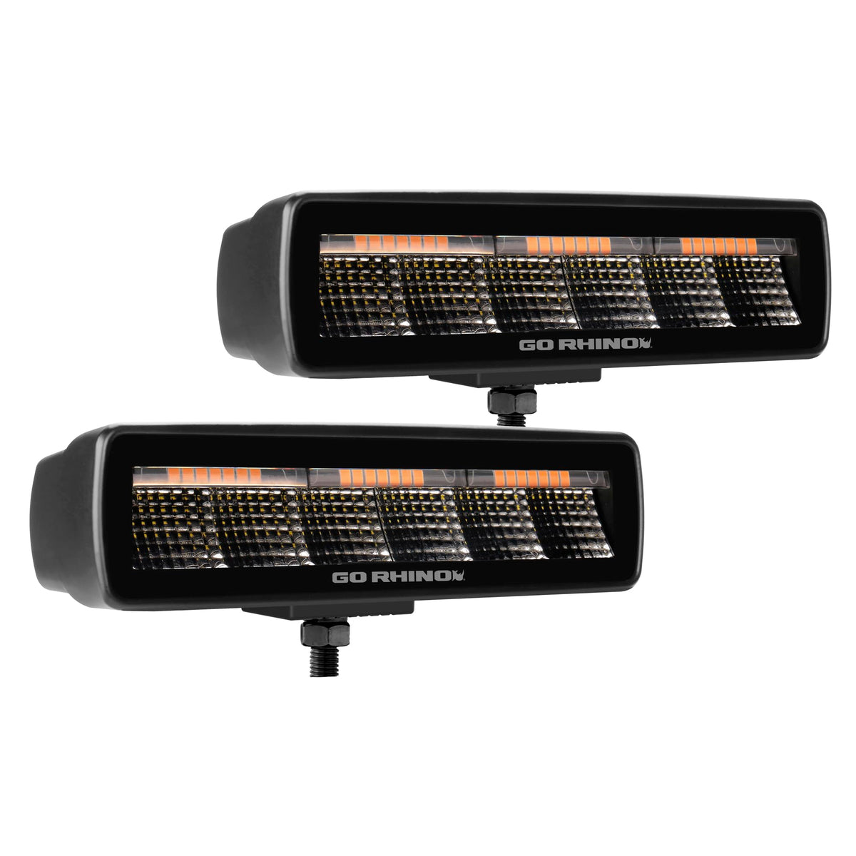 GO RHINO 750600622FBS Go Rhino Xplor Lighting: Blackout Combo Series Sixline Flood Light (Pair) | Surface Mount (Threaded Stud Mount) Aluminum, Black | 750600622FBS