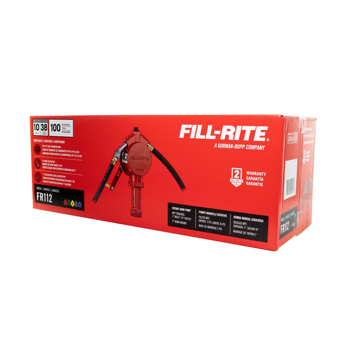 FILL RITE FR112 Fill-Rite FR112 Fuel Transfer Rotary Hand Pump w/Discharge Hose, Straight Spout, Vacuum Breaker, & Suction Pipe