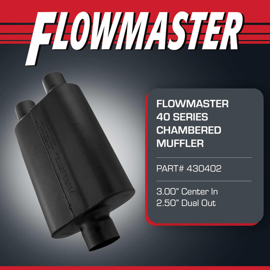 FLOWMASTER 430402 Flowmaster 40 Series Chambered Muffler – 3.00" Center In / 2.50" Dual Out