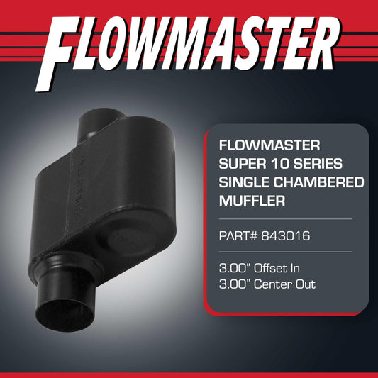 FLOWMASTER 843016 Flowmaster Super 10 Series Muffler – 3.00" Offset In / 3.00" Center Out