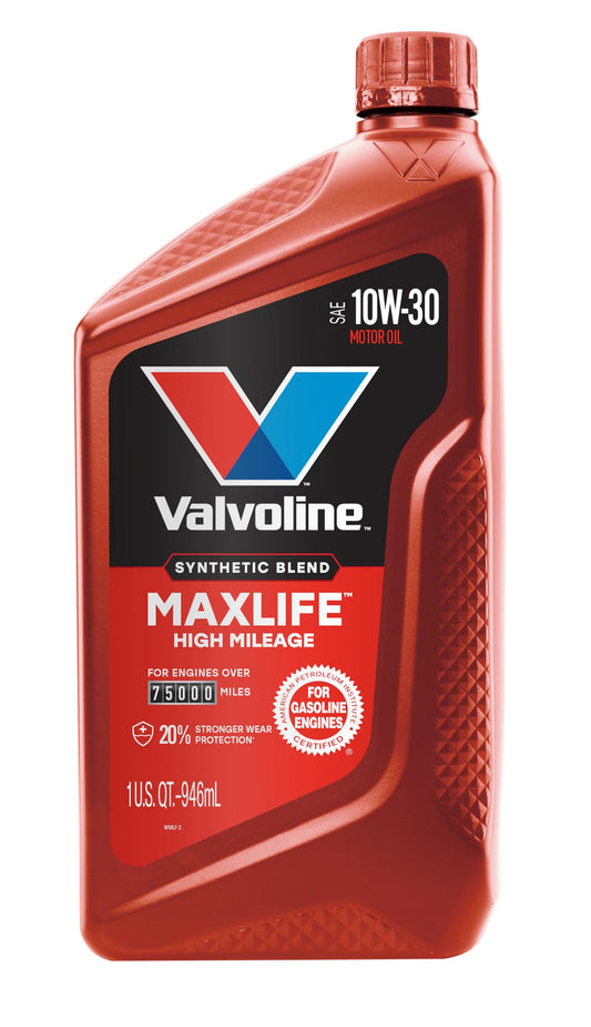 VALVOLINE 797976 Valvoline MaxLife High Mileage 10W-30 Synthetic Blend Motor Oil 1 Quart, Pack of 6