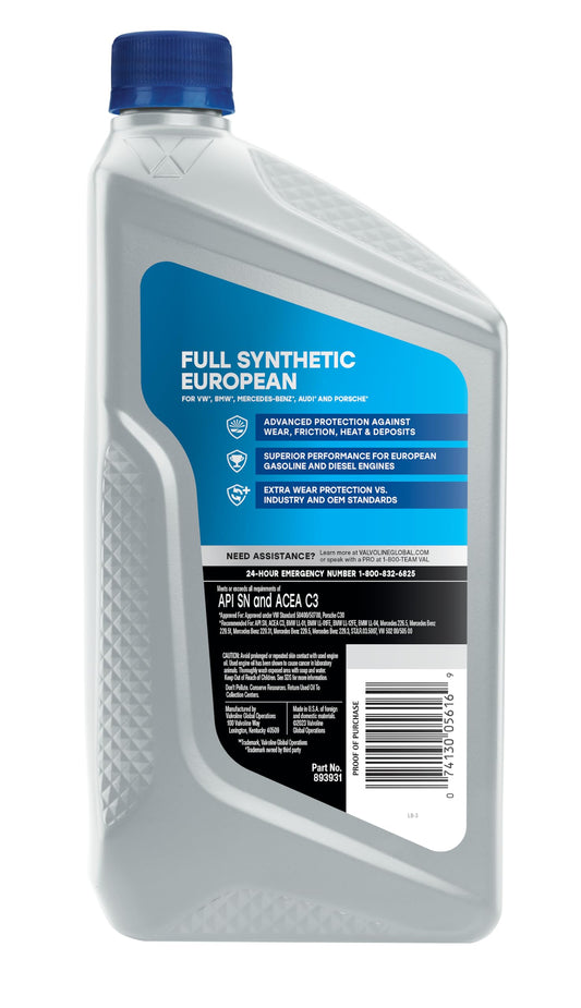 VALVOLINE 893931 Valvoline European Vehicle Full Synthetic SAE 0W-30 Motor Oil 1 QT