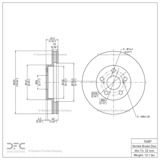Dynamic Friction 604-76087 Front Brake Rotor