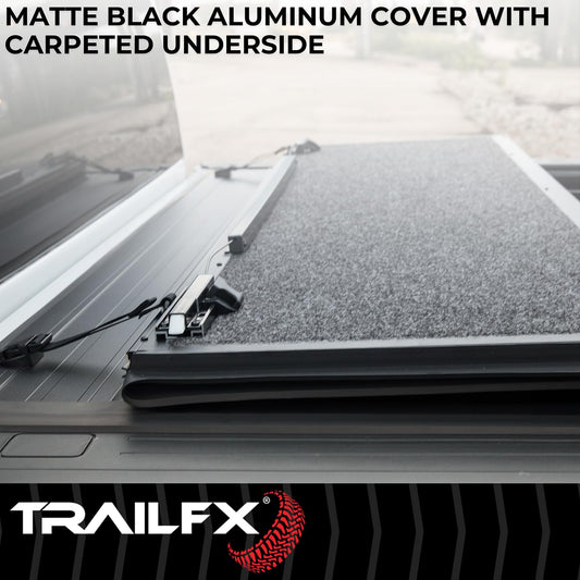 TRAILFX TFX1714 Trail FX Tonneau Cover TFX1714, Hard Folding, 2 Folds/ 3 Panels, 3 Riding Positions, Lockable, Black, Aluminum, with Carpeted Under Panels, Fits 2023-2025 Chevrolet/GMC Colorado/Canyon 5 Feet Bed