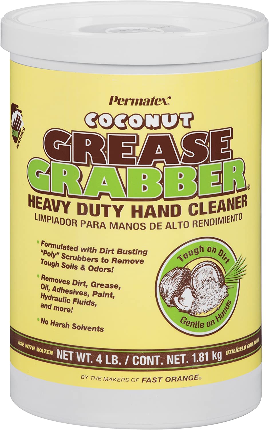 PERMATEX 14106 Permatex 14106 Grease Grabber Heavy Duty Coconut Hand Cleaner, 4 lbs.