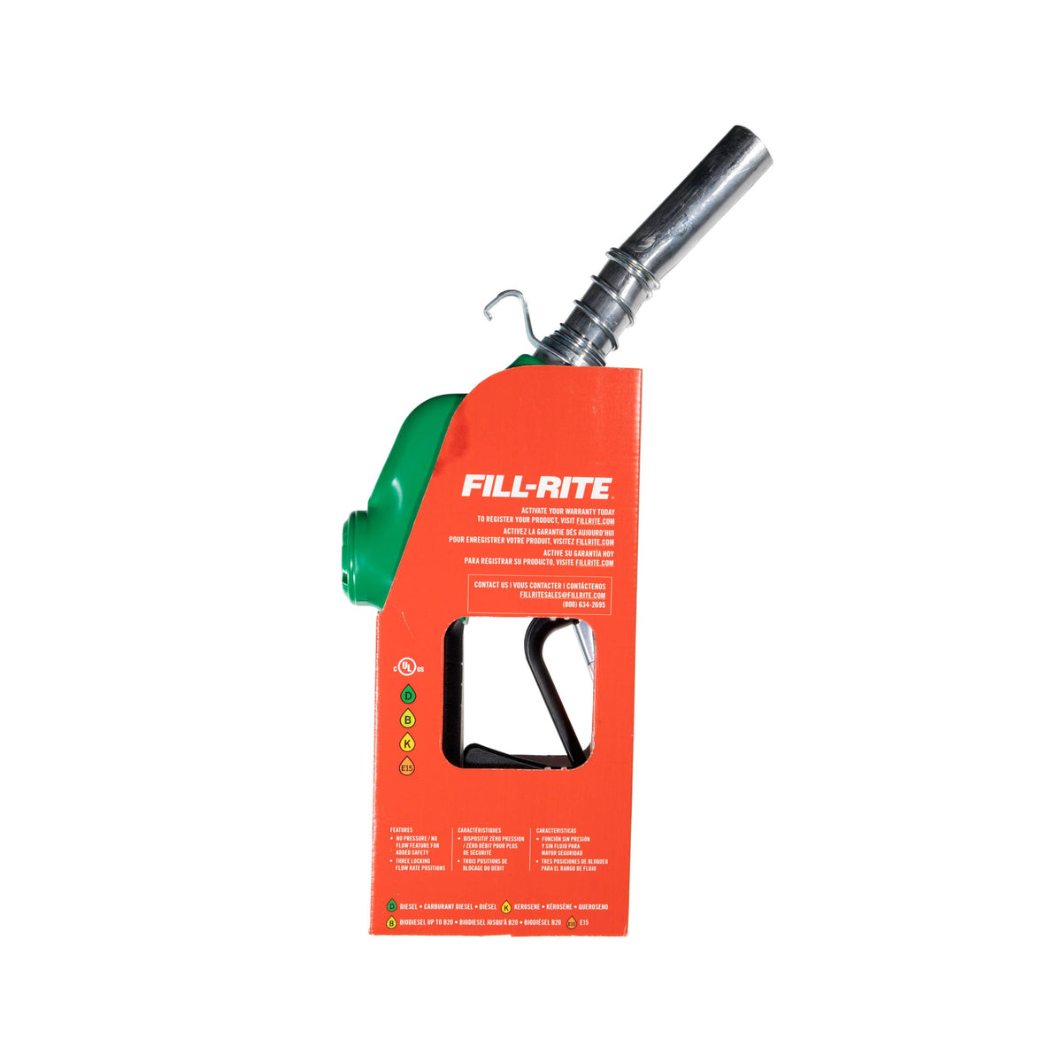 FILL RITE N100DAU13G Fill-Rite N100DAU13G 1" 5-40 GPM (19-150 LPM) Ultra High Flow Automatic Nozzle - Compatible with Gasoline, Diesel, Biodiesel up to B20, E15 & Kerosene - Green