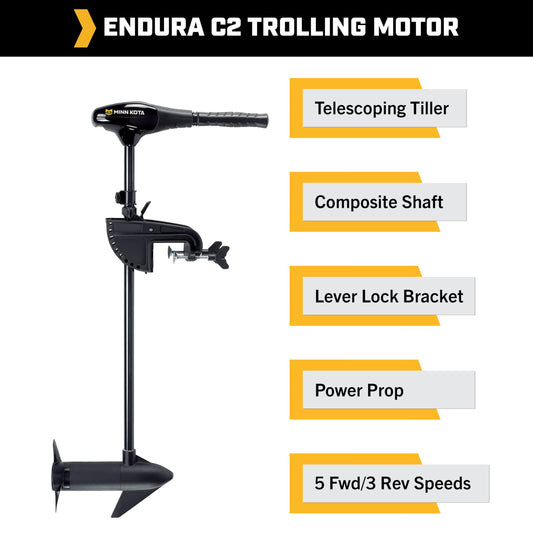 MINN KOTA 1352270M Minn Kota Endura C2 Transom-Mount Electric Trolling Motor – 30 Lb. Thrust, 30 In. Shaft, Freshwater