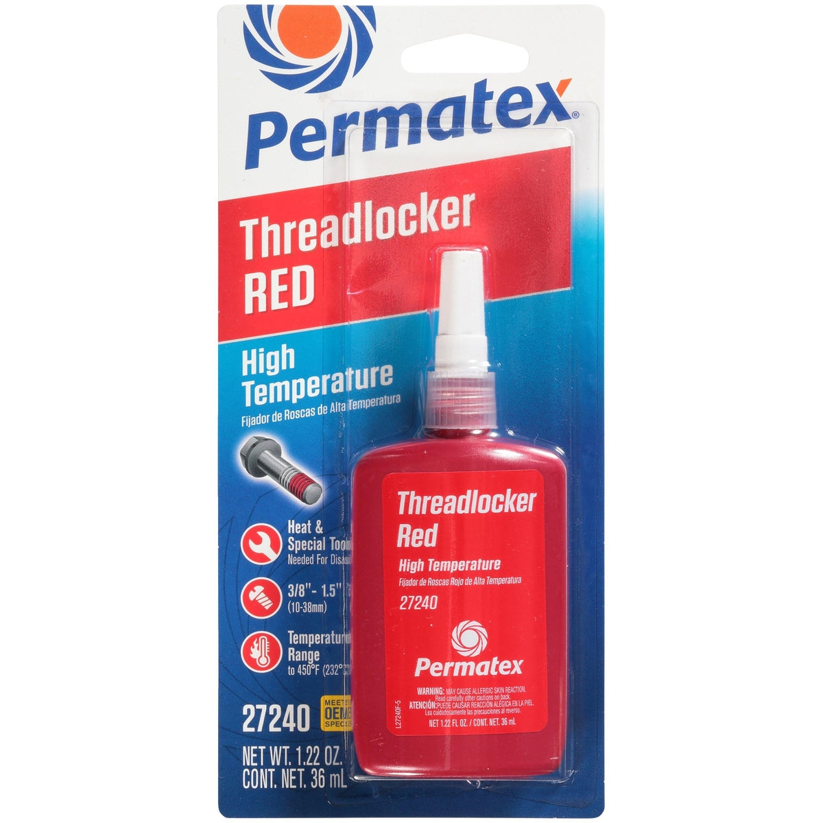 PERMATEX 27240 Permatex 27240 High Temperature Threadlocker Red, 36 ml