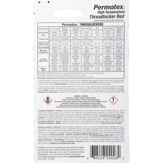 PERMATEX 24026 Permatex 24026 High Temperature Threadlocker Red, 6 ml