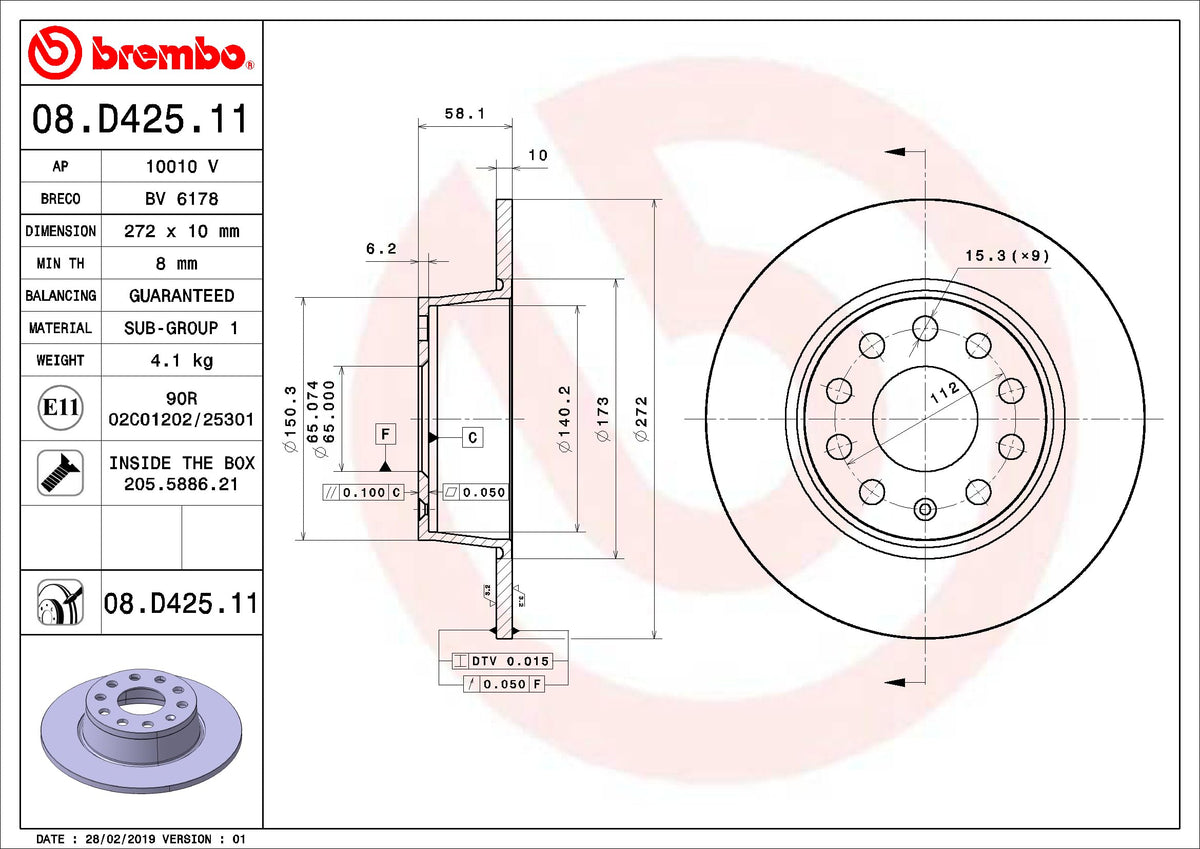BREMBO 08D42511C02 Brembo Disc Brake Rotor 08.D425.11