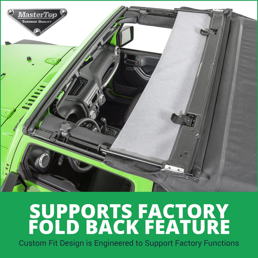 MASTERTOP 15101835 MasterTop Premium Replacement Fabric Only Soft Top - Fits Jeep Wrangler JK 2-Door 2013-2018 - Zip Up Removable Windows - DOT Approved 31% Window Tint - Upgraded Cable Style Design, Black Diamond