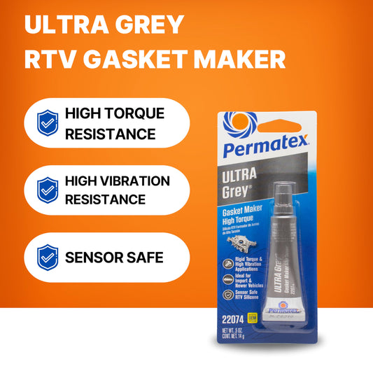 PERMATEX 22074 Permatex 22074 Ultra Grey Rigid High-Torque RTV Silicone Gasket Maker, 0.5 oz.