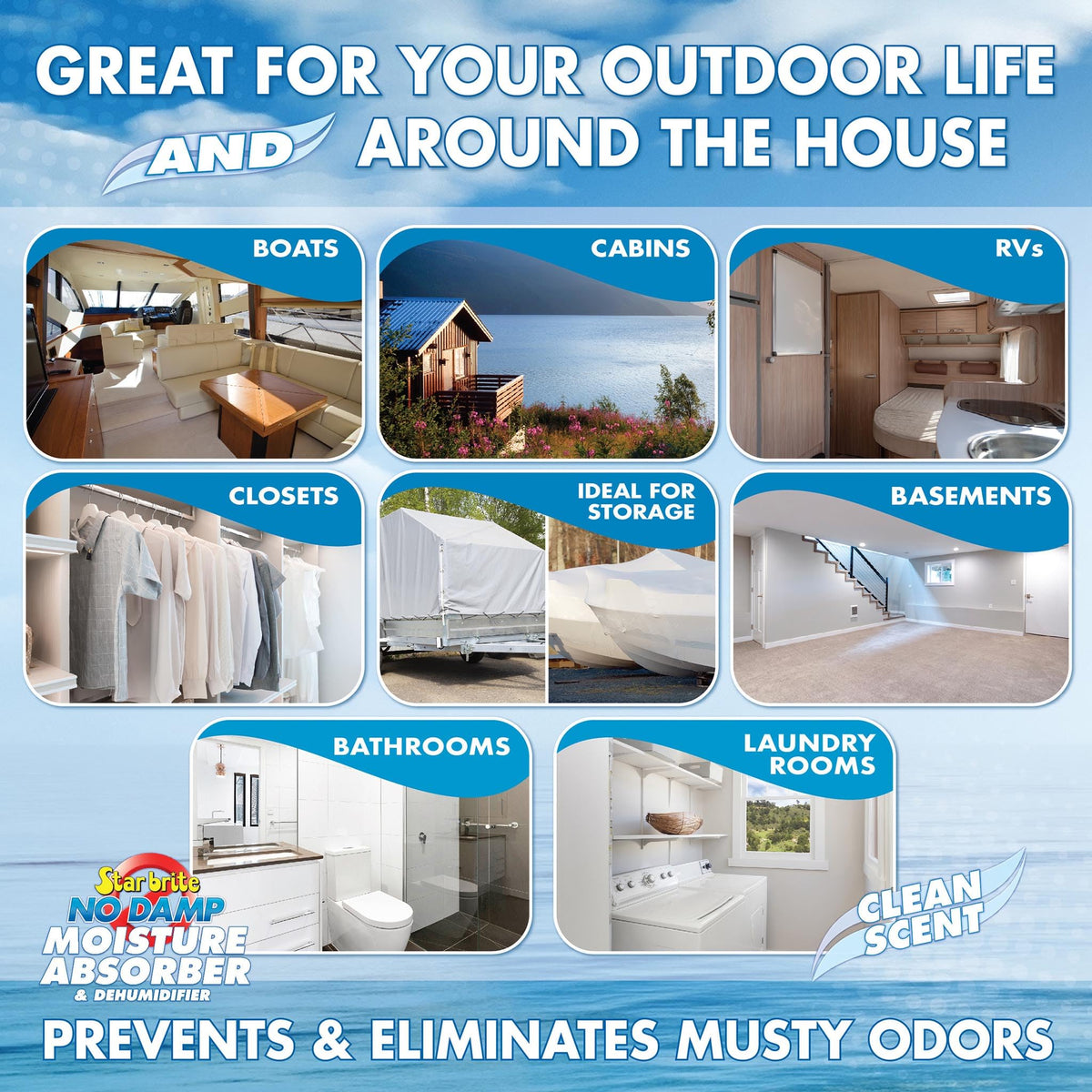 STAR BRITE 085412 STAR BRITE No Damp Moisture Absorber & Dehumidifier - Simple, Portable, Humidity Control for Boats, RVs, Seasonal Homes & More - Prevent Musty Odor & Moisture Damage