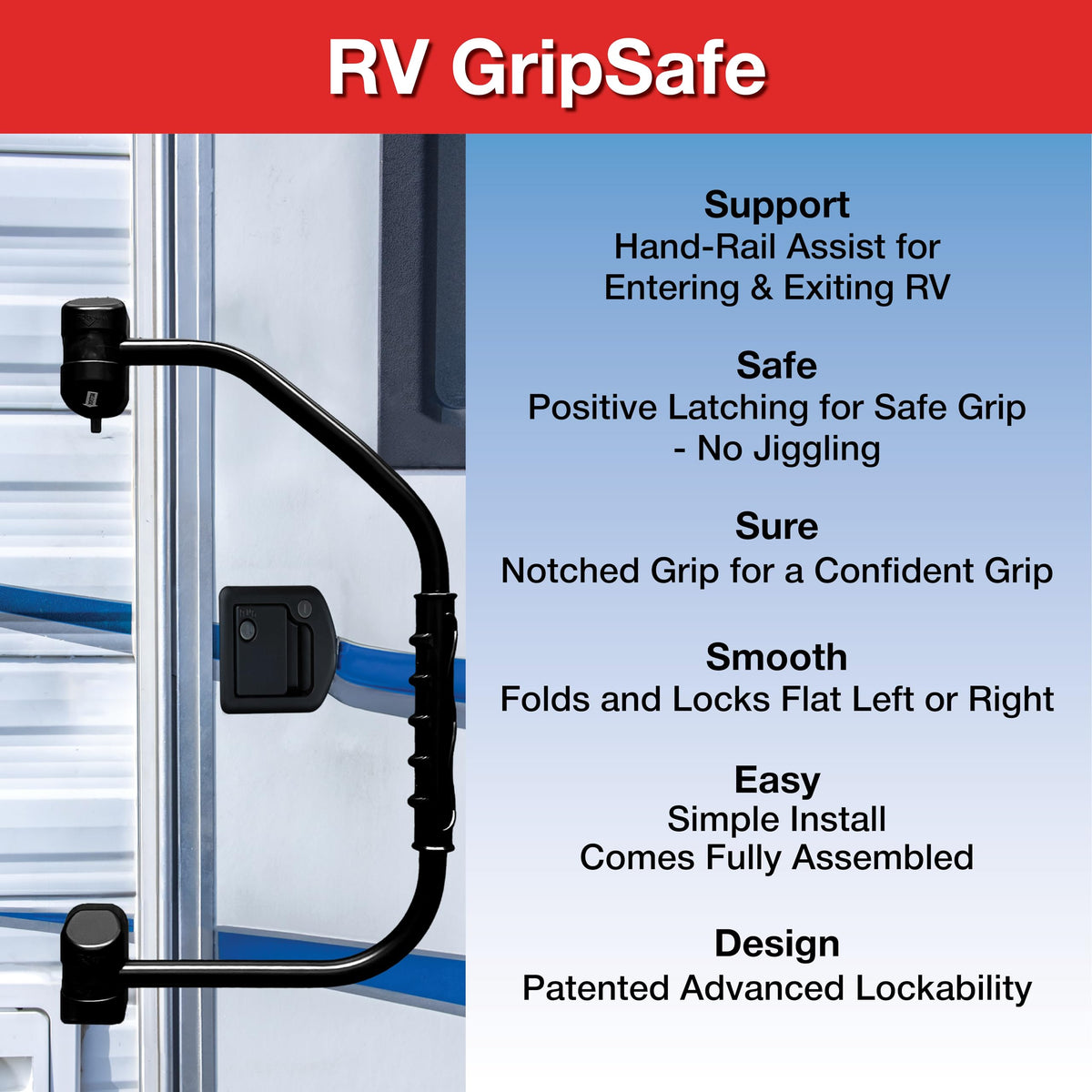 RV DESIGNER R227 RV Designer R227-27" GripSafe Locking Folding RV Handrail Assist, Black