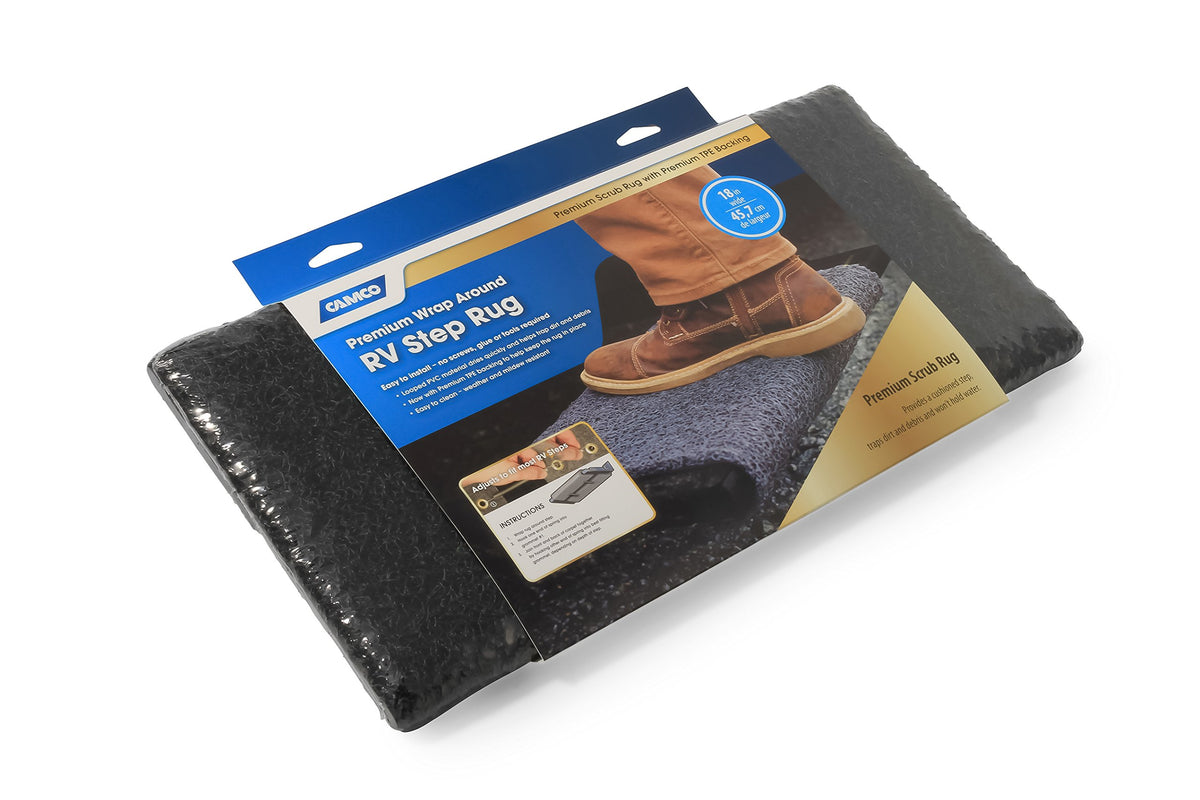 CAMCO 42964 Camco 42964 Gray Premium Wrap Around RV Step Rug (PVC Material (17.5" x 18"))