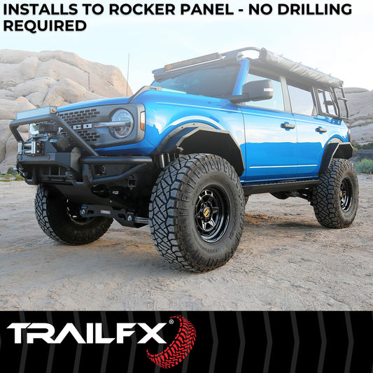 TRAILFX ORB003 TrailFX Overland Running Board Fits Jeep Wrangler JL 4 Door 2018-2025 Matte Black Powder Coated Steel Bolt On Set of 2 Nerf Bars with Hardware TrailFX ORB003