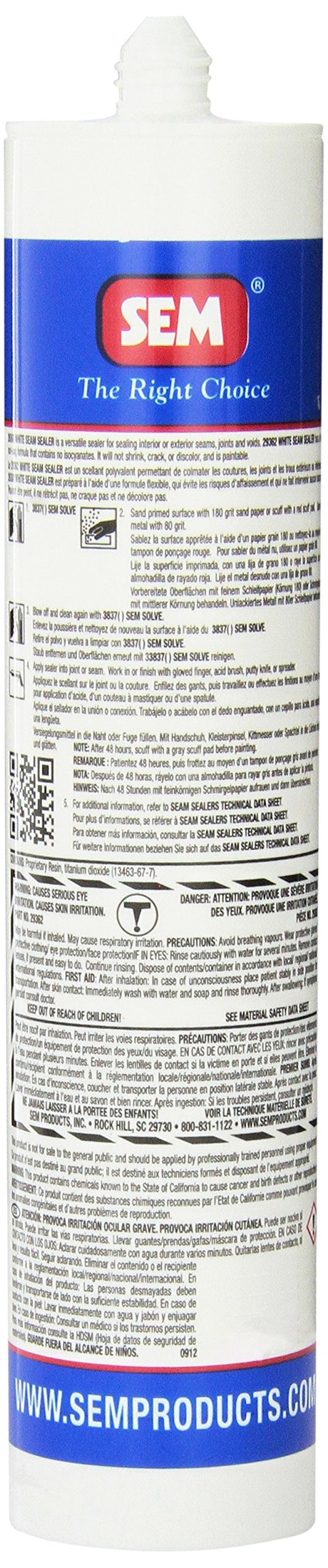 SEM PRODUCTS 29362 SEM 29362 White Seam Sealer - 10.1 fl. oz.