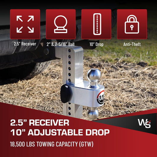 WEIGH SAFE CTB10-2.5 Weigh Safe Trailer Hitch Ball Mount, 10" Drop, 2.5" Receiver, Chrome Balls