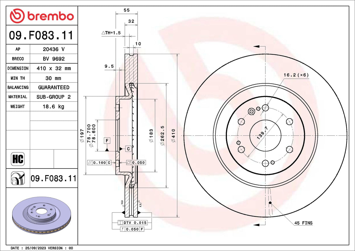 BREMBO 09.F083.11 Brembo 09.F083.11 DISCBRAKEROTOR VENTEDDISC