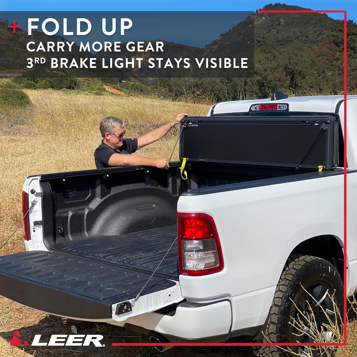 LEER 631137 LEER HF350M Tri-Folding Truck Bed Tonneau Cover, Fits Dodge Ram 1500 Crew Cab and Ram Classic, Years 2009-2018 and 2019, 5'7" Truck Bed, Black