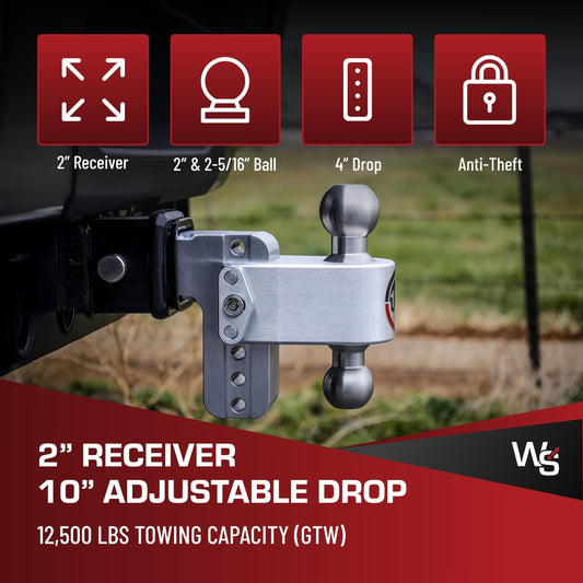 WEIGH SAFE LTB4-2-KA Weigh Safe 180-Degree Trailer Hitch - Adjustable Trailer Hitch for Towing - Compatible with 2" Receivers - 4" Drop, Stainless Steel Tow Balls, 12,500 GTW, 2-Piece Lock Set