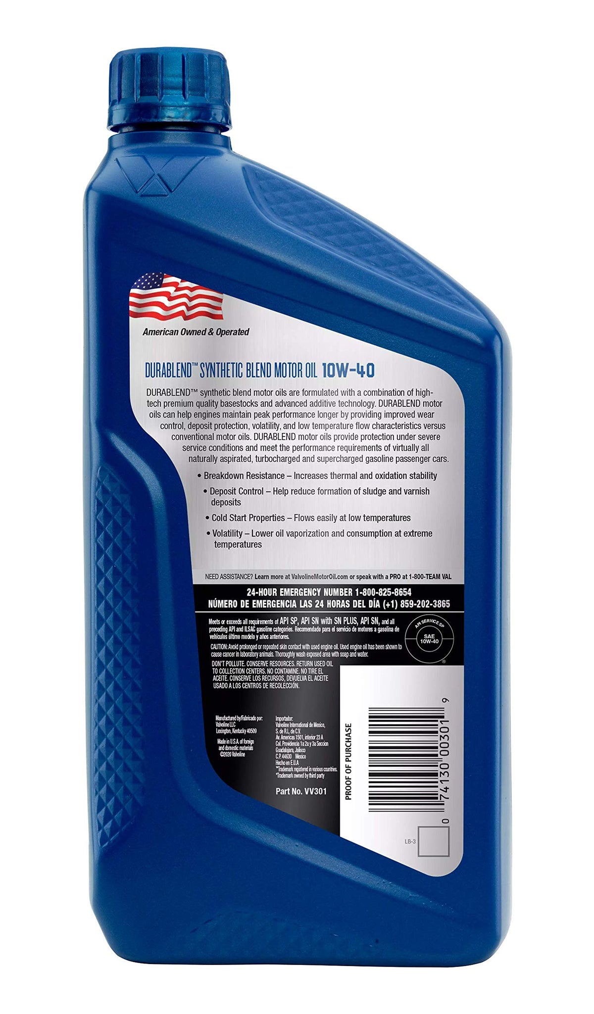 VALVOLINE 797977 Valvoline High Mileage with MaxLife Technology 10W-40 Synthetic Blend Motor Oil 1 Quart