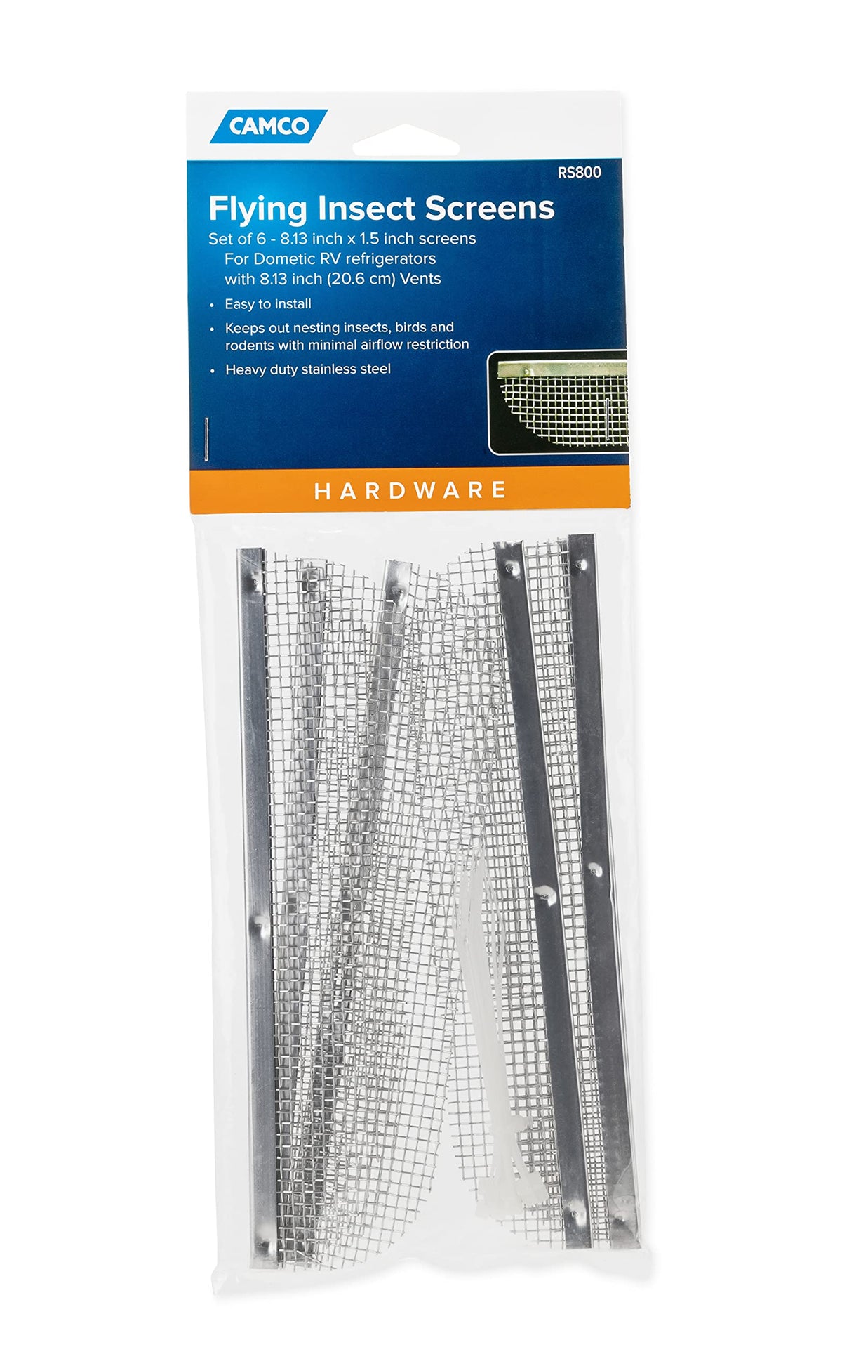 CAMCO 42154 Camco 42154 Flying Insect Screen for Dometic Refrigerator - Model RS 800 - Pack of 6,8.1" X 1.5"