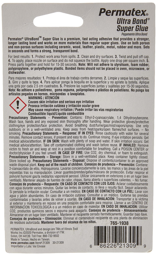 PERMATEX 21309 Permatex 21309 PERMATEX QUICK TITE SUPER GLUE