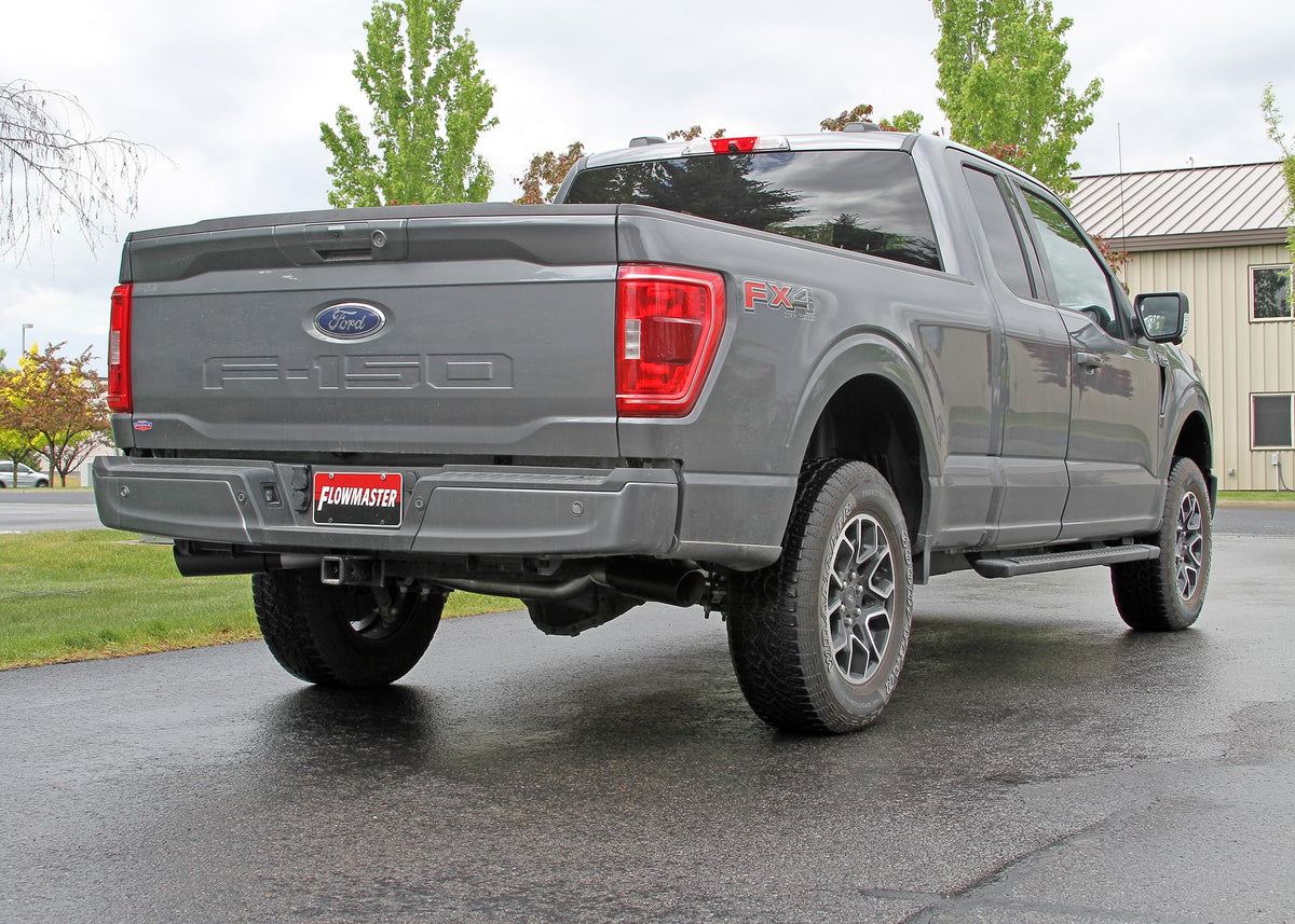 FLOWMASTER 817981 Flowmaster 817981 Outlaw Cat-Back Exhaust Kit 3 Inch 409 Stainless Steel Dual Exit 4 Inch Black Ceramic Coated 304 Stainless Steel Tips Compatible with 2021-2024 Ford F-150 2.7L 3.5L 5.0L